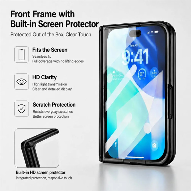 iPhone Fold : coque pailletée, écran protégé et dragonne