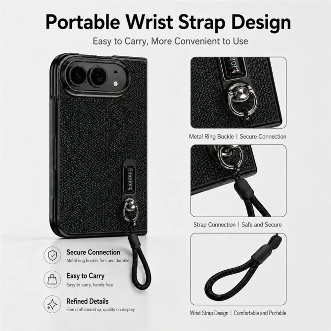 iPhone Fold : coque pailletée, écran protégé et dragonne