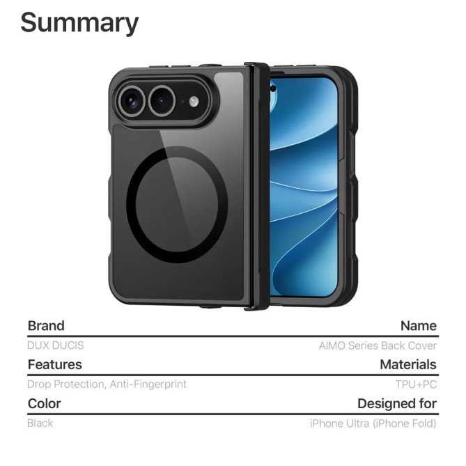 iPhone Fold, Aimo coque magnétique avec charnière protégée