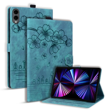 Galaxy Tab S12 Plus : housse fleurs de cerisier, chat et porte-cartes