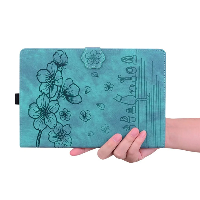 Galaxy Tab S12 Plus : housse fleurs de cerisier, chat et porte-cartes