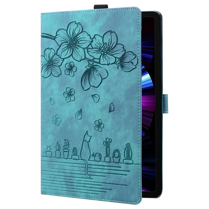 Galaxy Tab S12 Plus : housse fleurs de cerisier, chat et porte-cartes