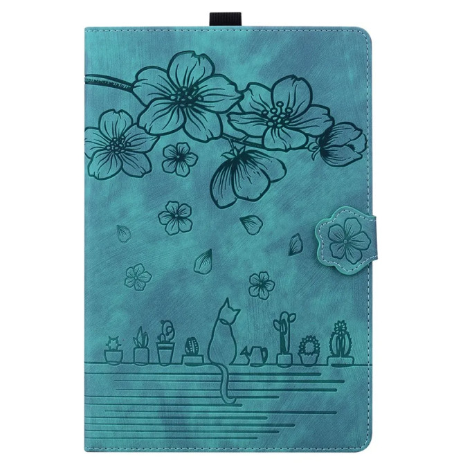 Galaxy Tab S12 Plus : housse fleurs de cerisier, chat et porte-cartes