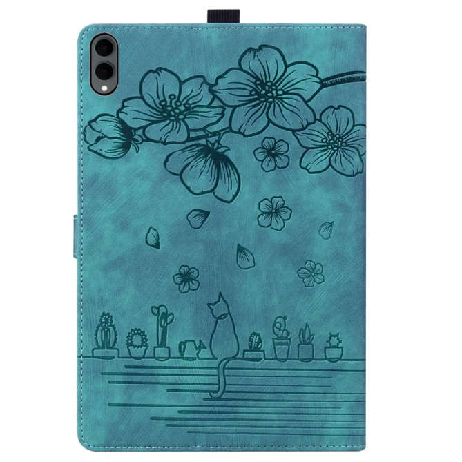 Galaxy Tab S12 Plus : housse fleurs de cerisier, chat et porte-cartes