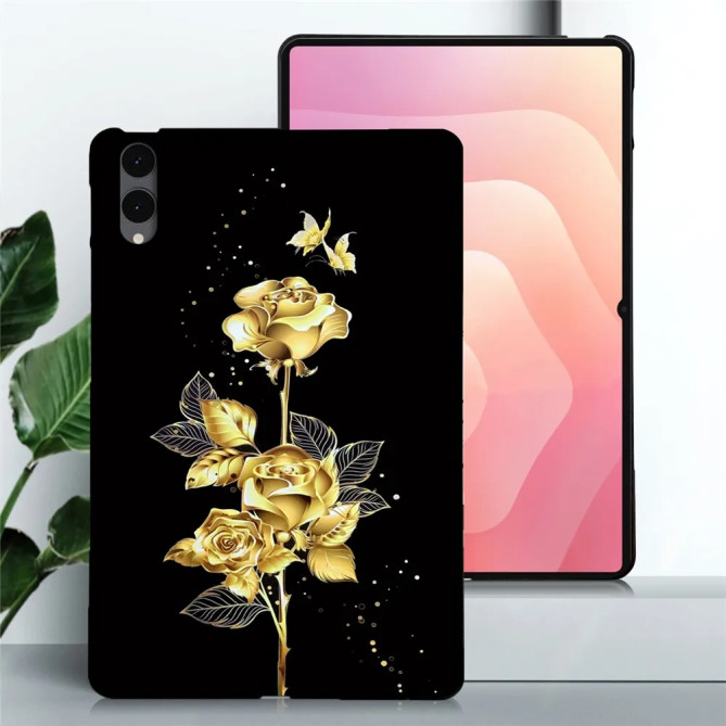 Galaxy Tab S12 Plus : coque Roses Dorées et Papillons