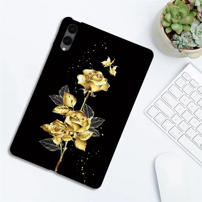 Galaxy Tab S12 Plus : coque Roses Dorées et Papillons