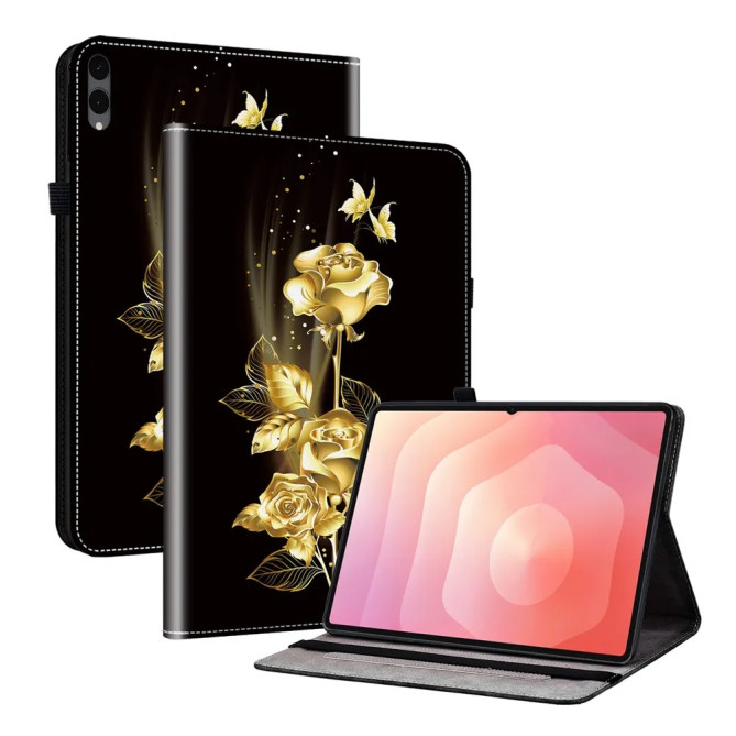 Galaxy Tab S12 Plus : housse Roses Dorées et Papillons avec support