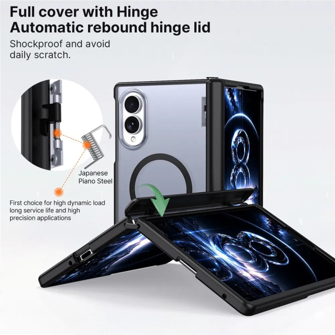 Coque magnétique Z Fold 8 transparente à charnière ressort