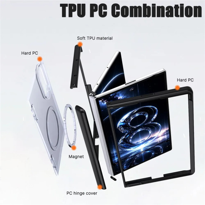 Coque magnétique Z Fold 8 transparente à charnière ressort