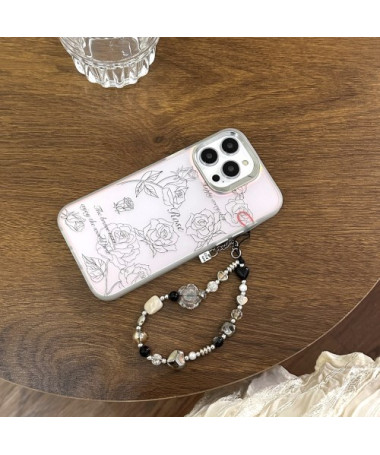 Coque iPhone 15 Pro Max à Effet Laser avec Chaîne Bracelet - Motif Floral