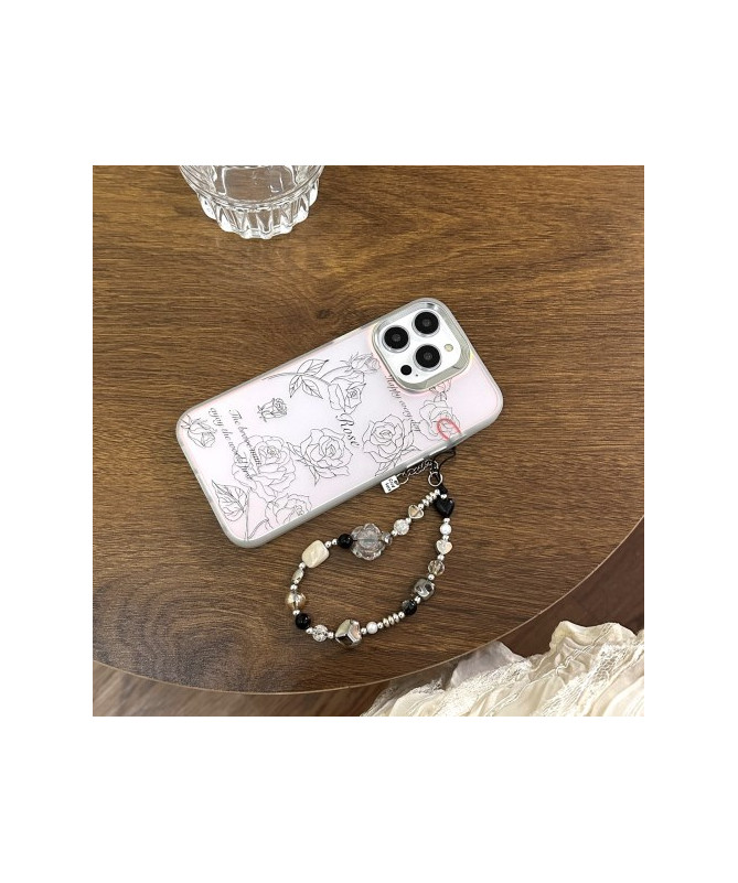 Coque iPhone 15 Pro Max à Effet Laser avec Chaîne Bracelet - Motif Floral