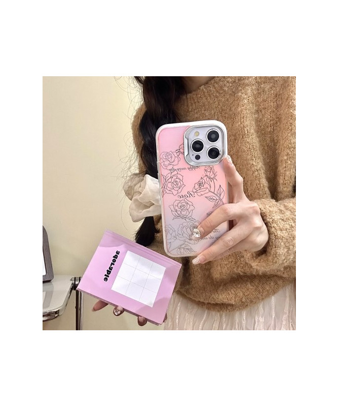 Coque iPhone 15 Pro Max à Effet Laser avec Chaîne Bracelet - Motif Floral