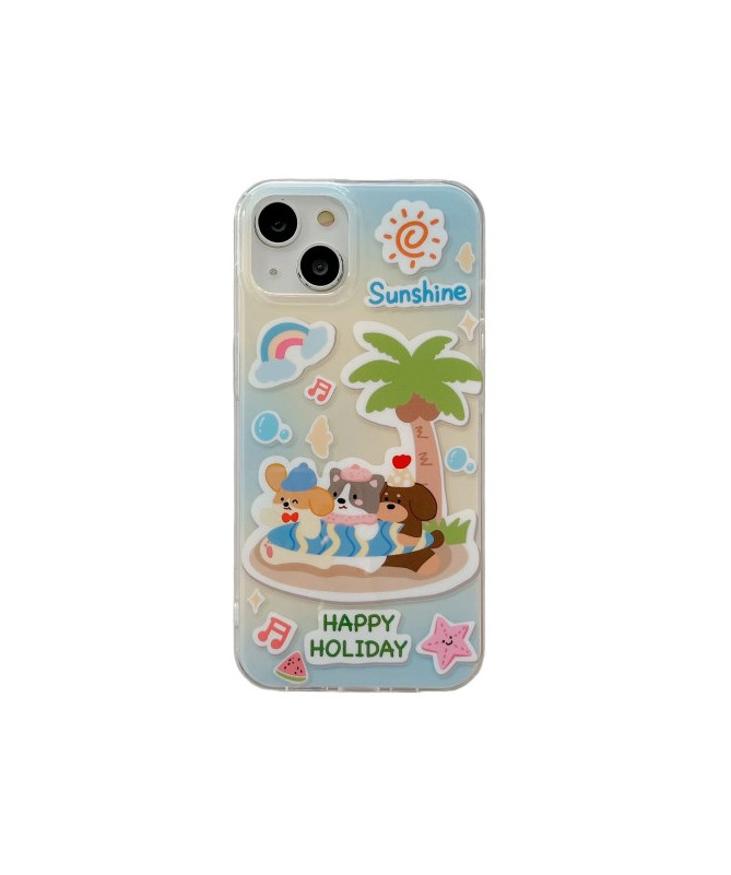 Coque iPhone 15 Vacances Tropicales avec Animaux Mignons