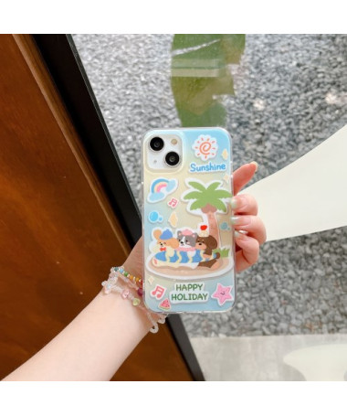 Coque iPhone 15 Vacances Tropicales avec Animaux Mignons