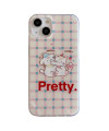 Coque iPhone 15 "Pretty" avec Chats Mignons sur Fond à Carreaux