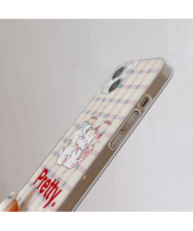 Coque iPhone 15 "Pretty" avec Chats Mignons sur Fond à Carreaux