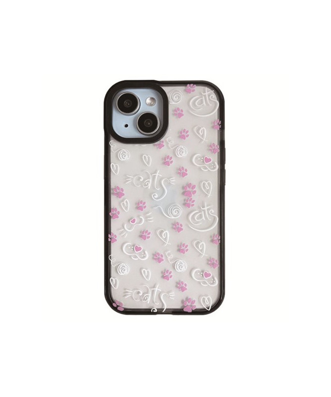 Coque iPhone 14 Plus Féline et Fleurs Roses