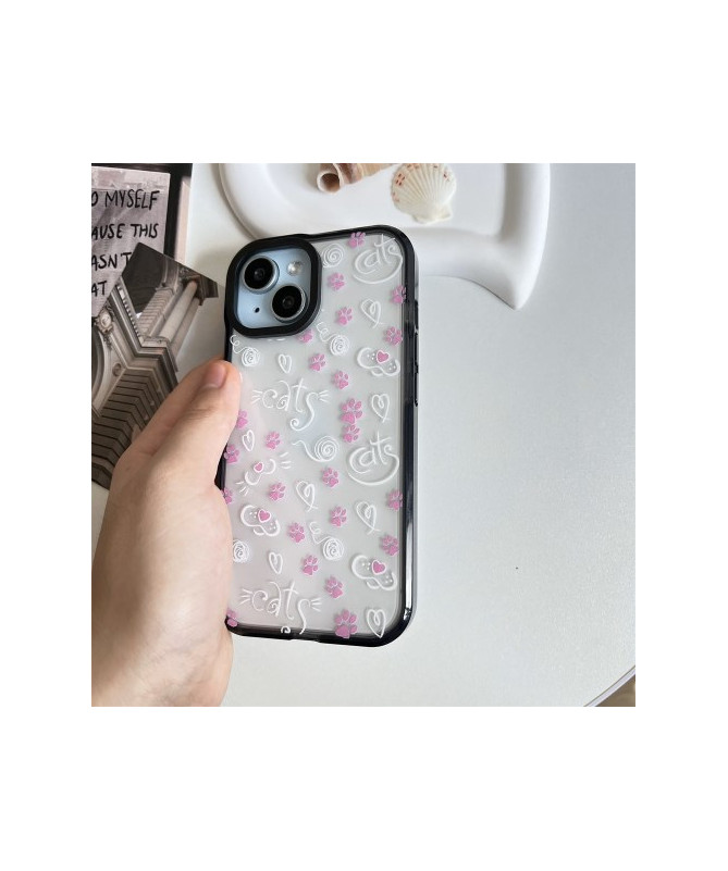 Coque iPhone 14 Plus Féline et Fleurs Roses