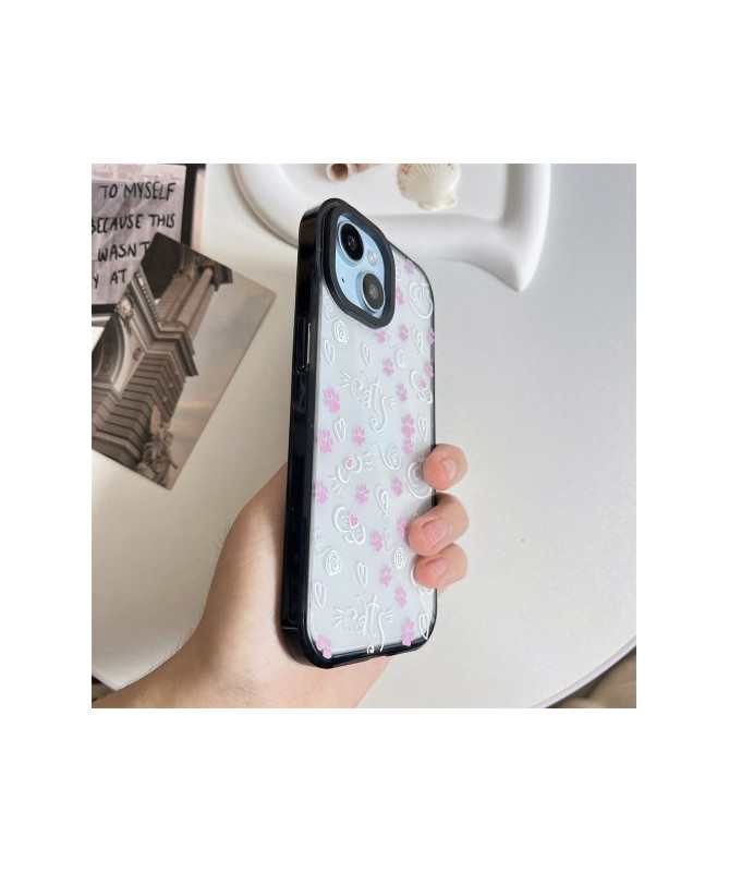 Coque iPhone 14 Plus Féline et Fleurs Roses