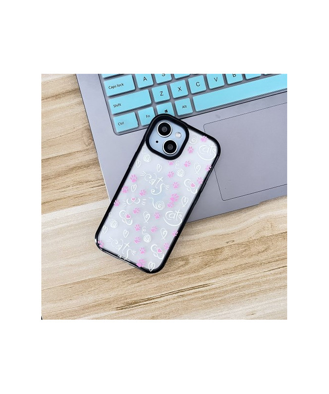 Coque iPhone 14 Plus Féline et Fleurs Roses