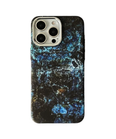 Coque iPhone 15 Pro Marbre Bleu Nuit, Compatible MagSafe