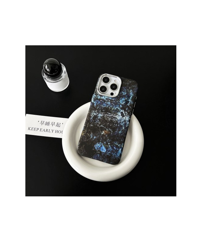 Coque iPhone 15 Pro Marbre Bleu Nuit, Compatible MagSafe