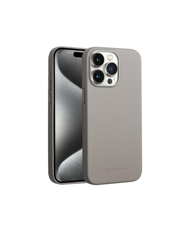 Coque iPhone 15 Pro Cuir QIALINO, Gris