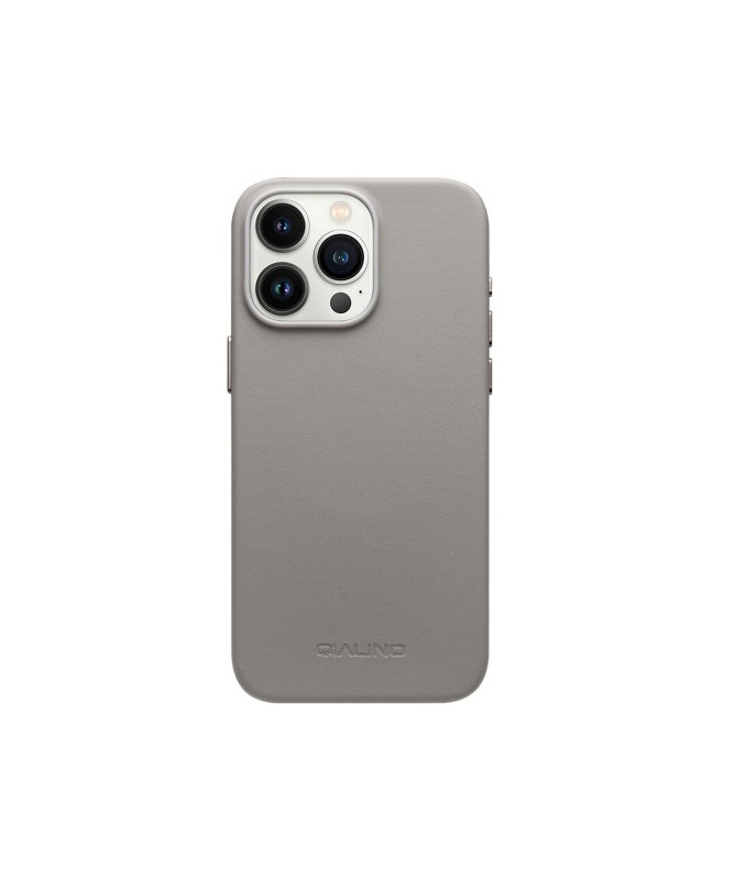 Coque iPhone 15 Pro Cuir QIALINO, Gris