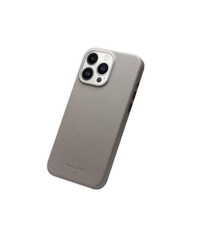 Coque iPhone 15 Pro Cuir QIALINO, Gris