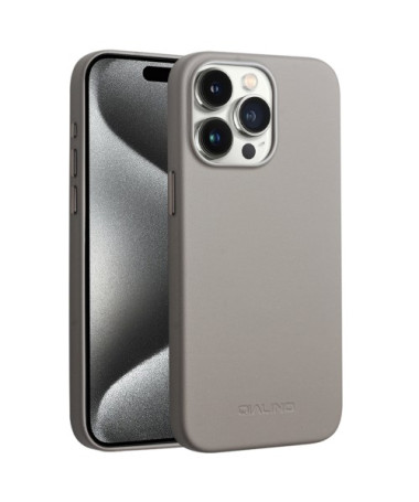 Coque en Cuir QIALINO pour iPhone 15 Pro Max, Gris