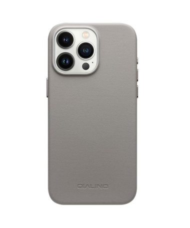 Coque en Cuir QIALINO pour iPhone 15 Pro Max, Gris