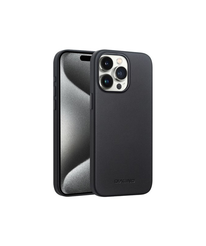 Coque en Cuir QIALINO pour iPhone 15 Pro Max, Noir