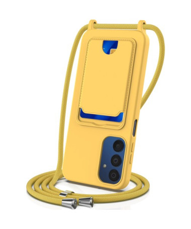 Coque Samsung Galaxy A05s Silicone Liquide à Cordon et Porte-carte - Jaune