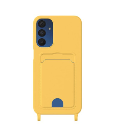 Coque Samsung Galaxy A05s Silicone Liquide à Cordon et Porte-carte - Jaune