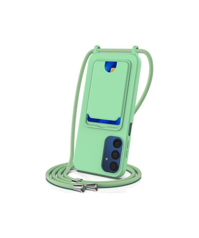 Coque Samsung Galaxy A05s Silicone Liquide à Cordon et Porte-carte - Vert