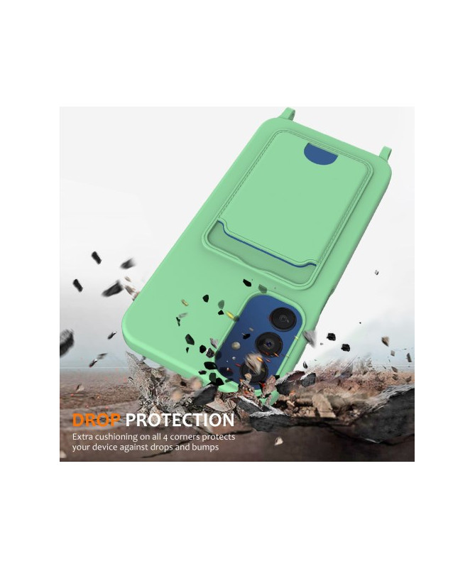 Coque Samsung Galaxy A05s Silicone Liquide à Cordon et Porte-carte - Vert