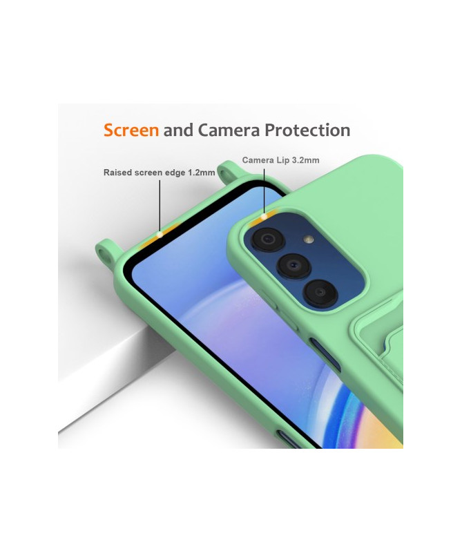 Coque Samsung Galaxy A05s Silicone Liquide à Cordon et Porte-carte - Vert