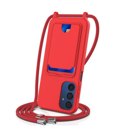 Coque Samsung Galaxy A05s Silicone Liquide à Cordon et Porte-carte - Rouge