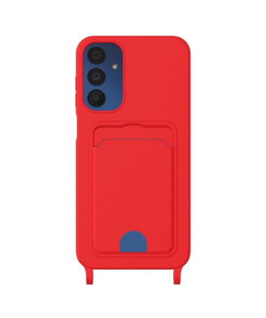 Coque Samsung Galaxy A05s Silicone Liquide à Cordon et Porte-carte - Rouge