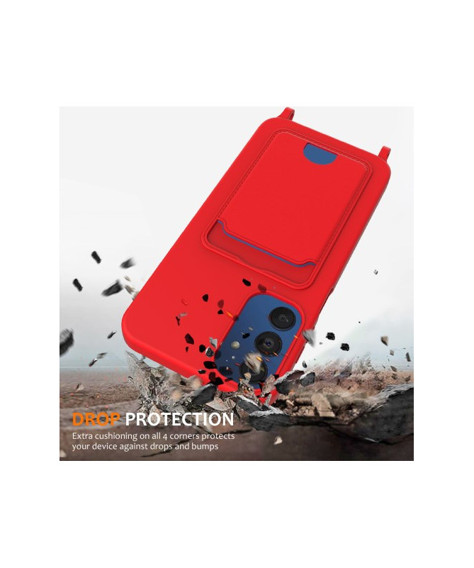 Coque Samsung Galaxy A05s Silicone Liquide à Cordon et Porte-carte - Rouge