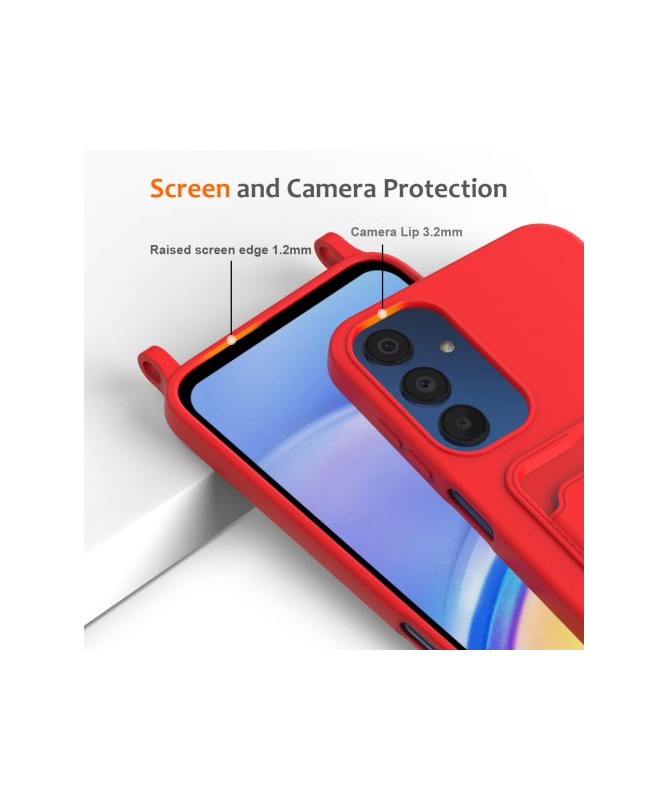 Coque Samsung Galaxy A05s Silicone Liquide à Cordon et Porte-carte - Rouge