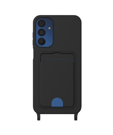 Coque Samsung Galaxy A05s Silicone Liquide à Cordon et Porte-carte - Noir