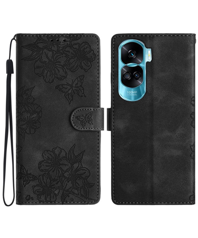 Étui Honor 90 Lite Portefeuille Floral et Papillon