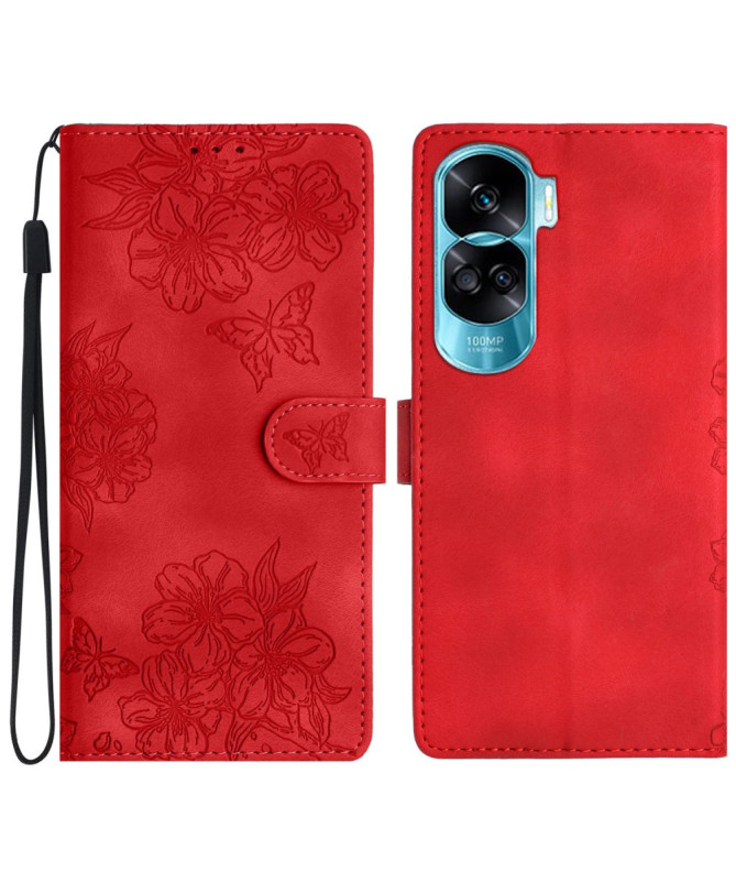 Étui Honor 90 Lite Portefeuille Floral et Papillon