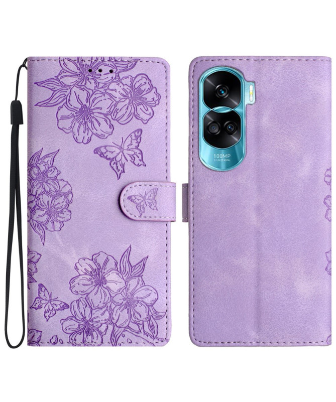 Étui Honor 90 Lite Portefeuille Floral et Papillon