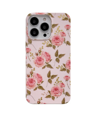 Coque iPhone 15 Pro Roses Romantiques, Compatible MagSafe