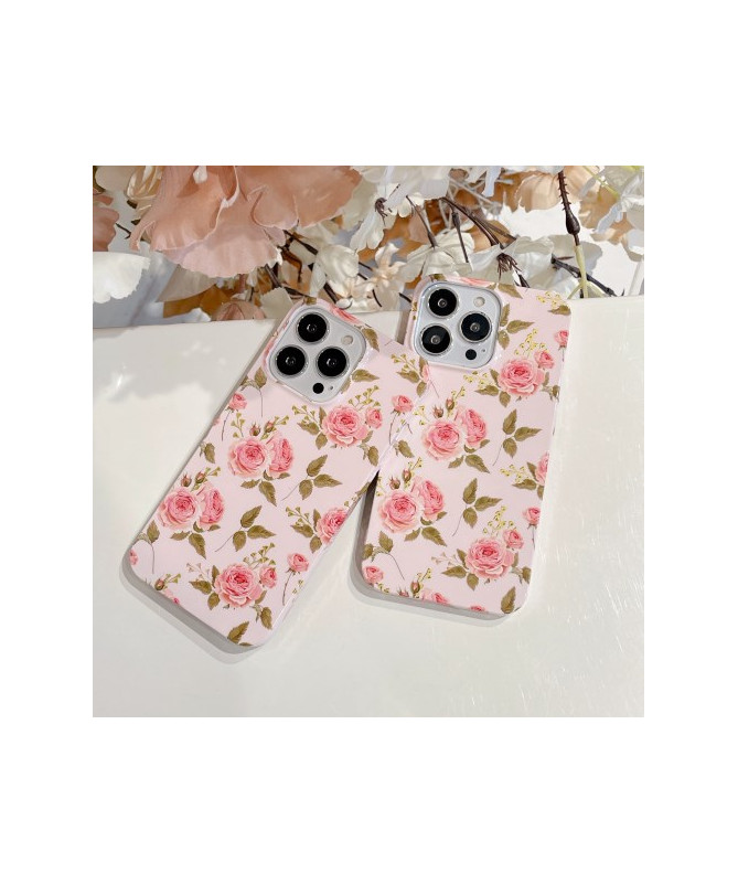 Coque iPhone 15 Pro Roses Romantiques, Compatible MagSafe