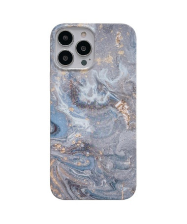 Coque iPhone 15 Pro Marbre Céleste avec Touches Dorées, Compatible MagSafe