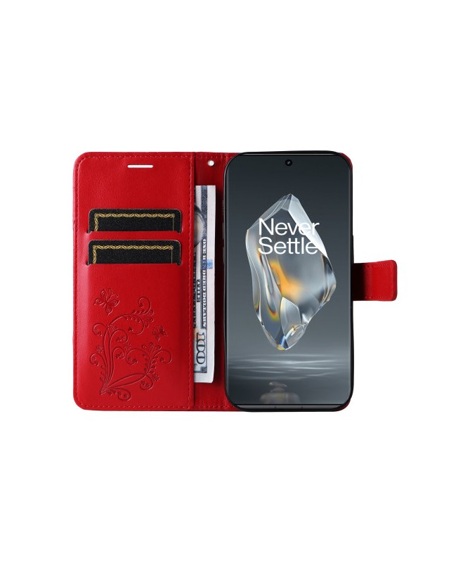 Housse OnePlus 12R Papillons fonction support - Rouge