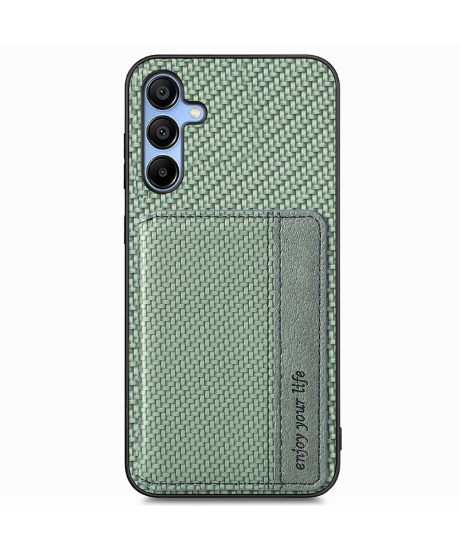 Coque Samsung Galaxy A35 5G avec Texture Fibre de Carbone Porte-Cartes